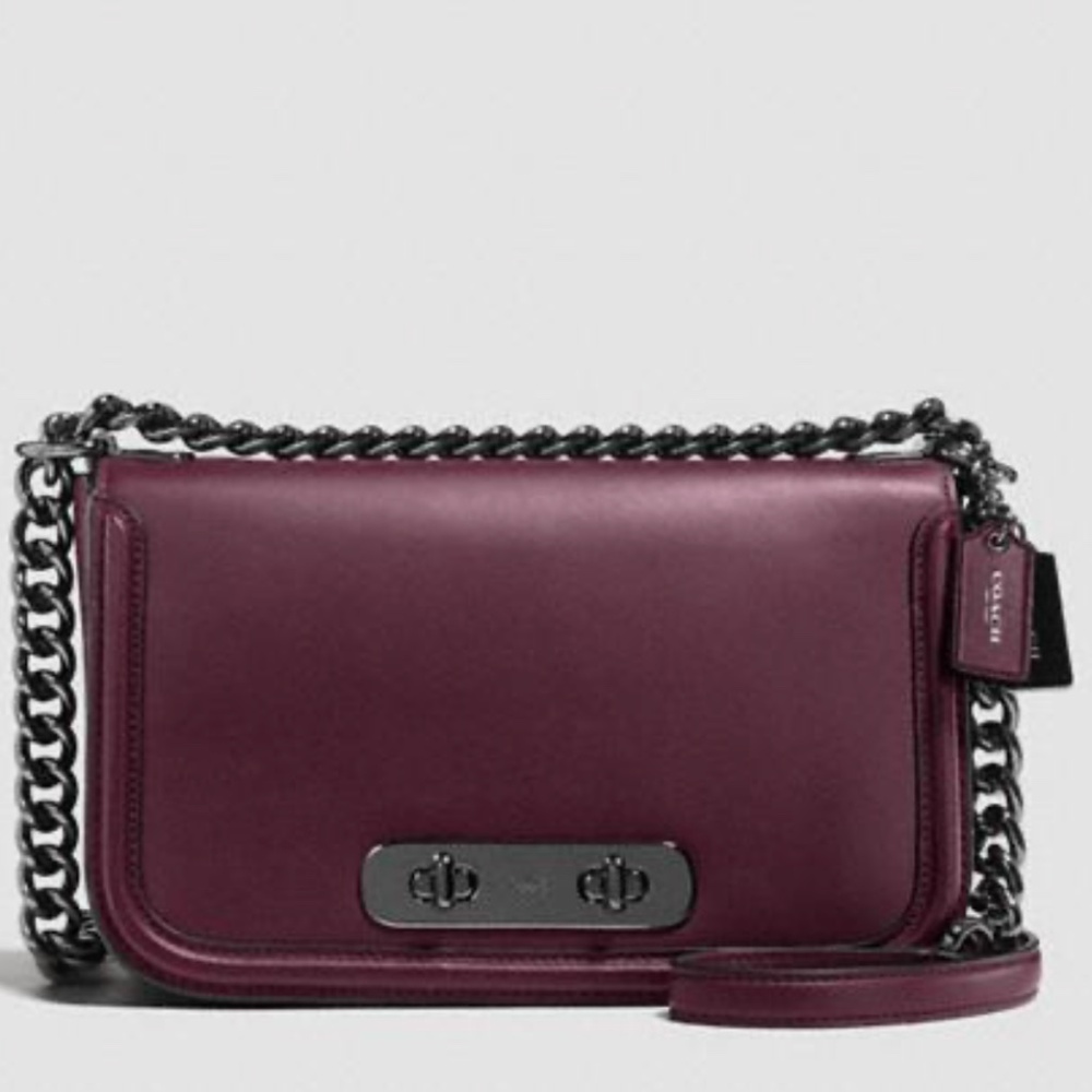 COACH Glovetanned Swagger Crossbody Bag in Oxblood & Dark Gunmetal